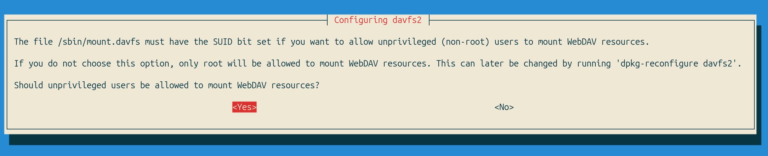 Ubuntu davfs warning